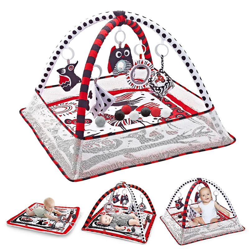 Baby Early Education Play Mat Gym for Infant Cognitive Development, Soft Cloth Activity Center With Geometric Shapes