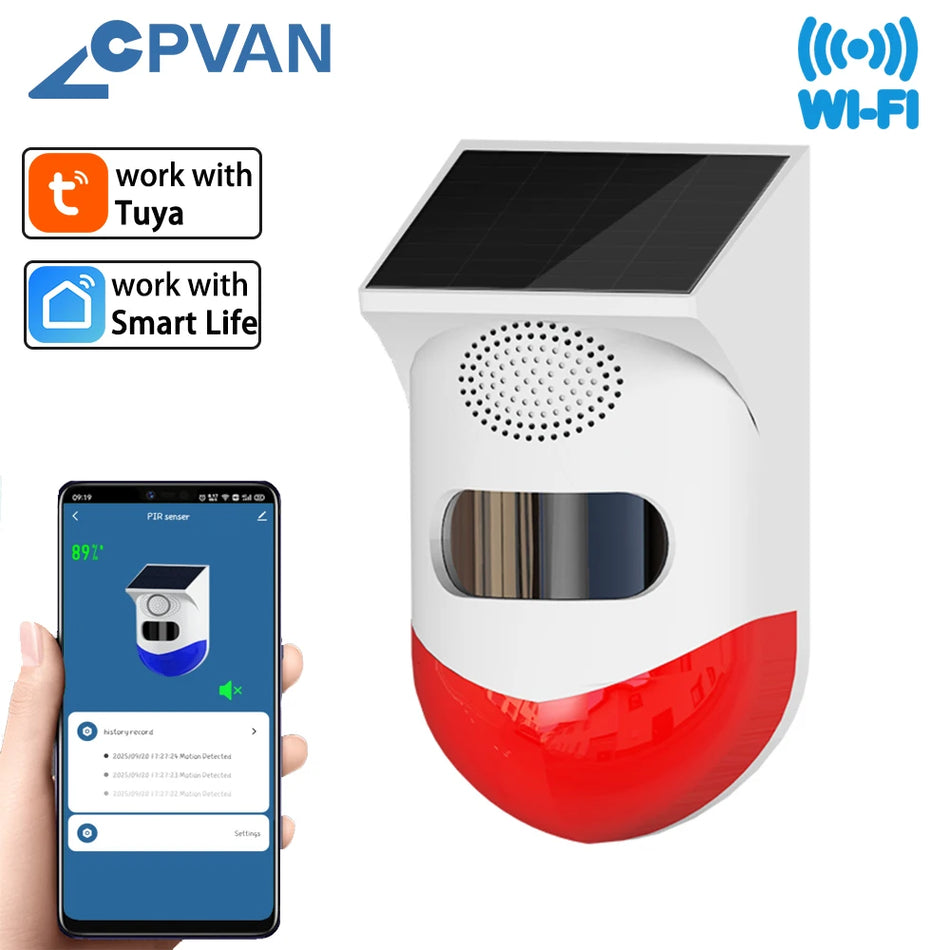 WiFi датчик движения с сигнализацией, уличный водонепроницаемый, солнечная батарея, сирена 120 дБ