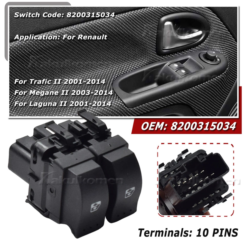 Buton comutator pentru ridicarea geamurilor electrice, față stânga pentru Renault Trafic II