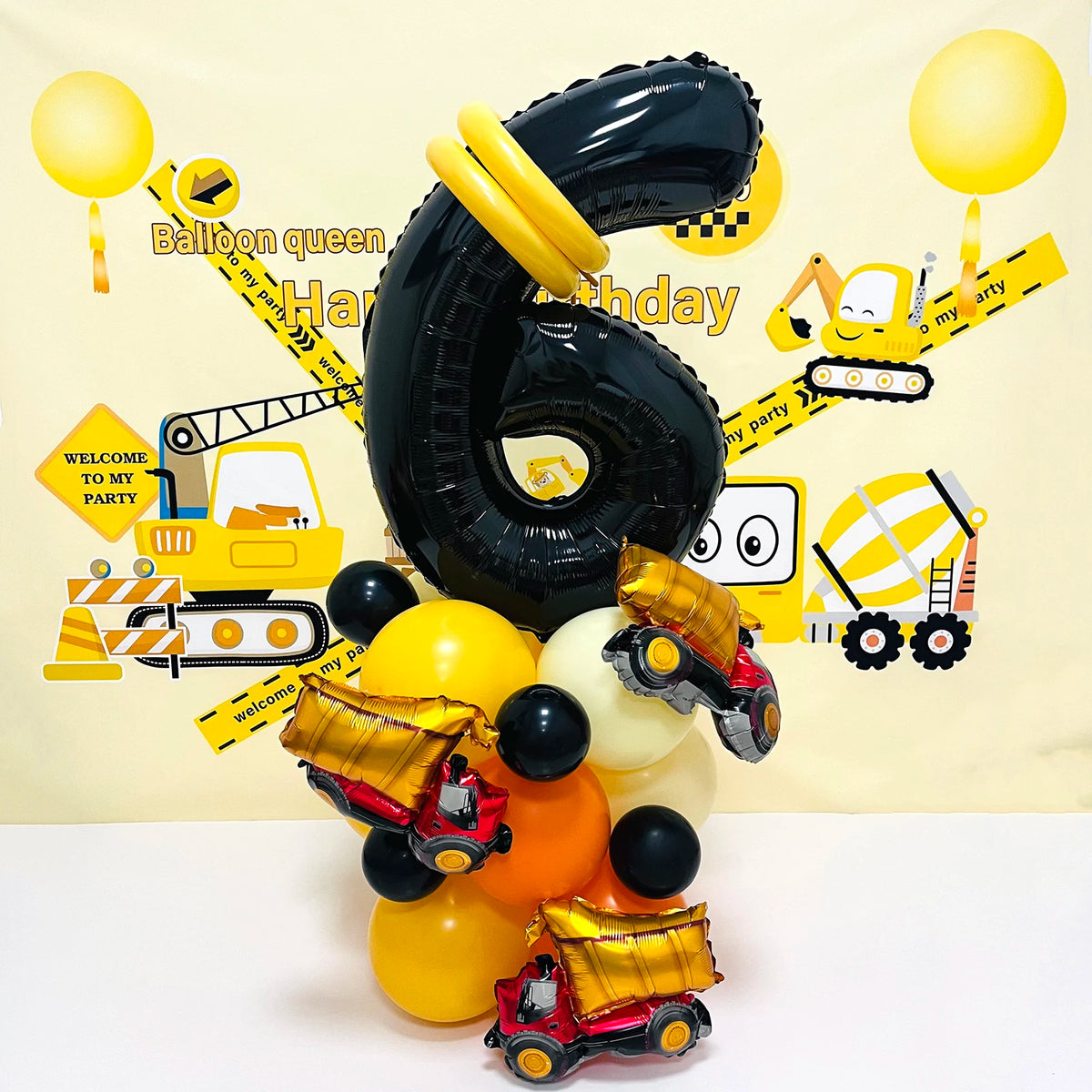 31pcs/set, 32inch Construction Theme Age Number Truck ExcavatorTower With Black Balloon Birthday Party Decorations Supplies 6 years old / 32inch / excavator