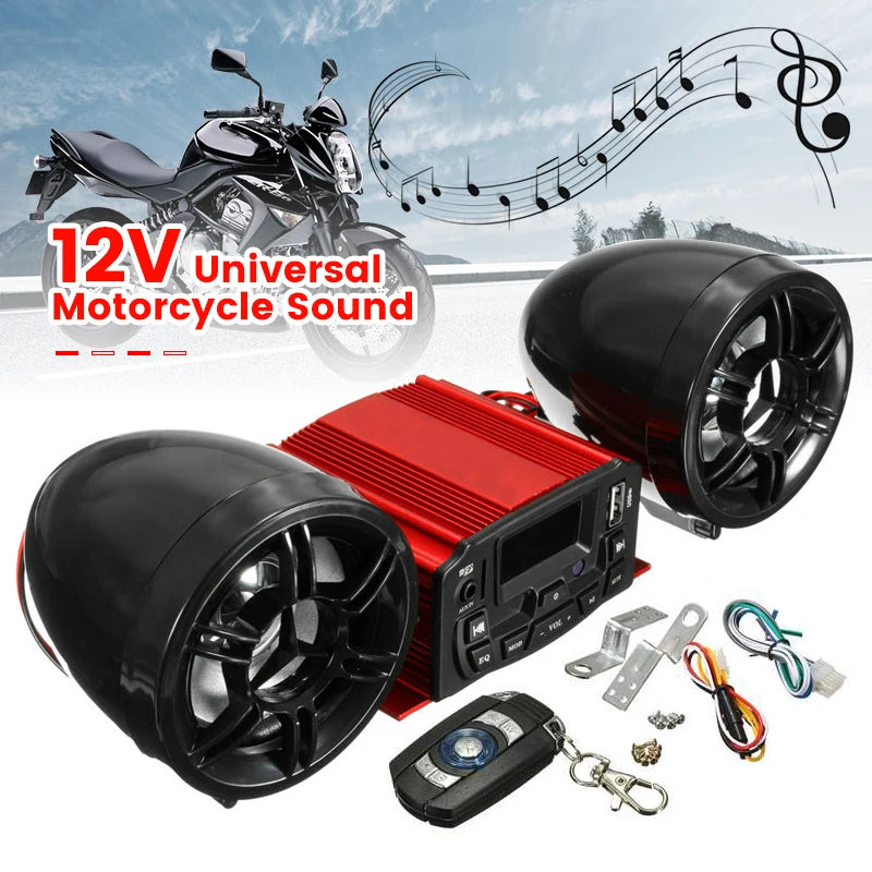 Motorrad Bluetooth-Soundsystem mit SD/USB MP3, 2 Lautsprecher, Fernbedienung wasserdicht