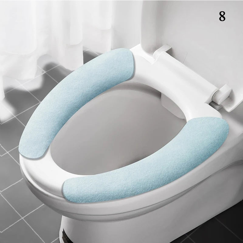 2Pc Set Reusable Toilet Seat Cover &ndash; Warm Flannel Pad small blue