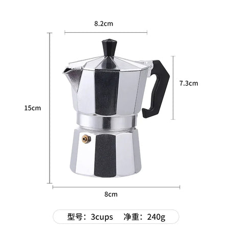 Moka Espresso Coffee Maker Pot - Stovetop Percolator for Caf&eacute; Brewing 3cup (150ML) Silvery