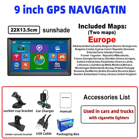 WEEKJOOY 9 Inch GPS Navigation &ndash; Free Update for Europe and North America Europe / CN / 9 inch GPS