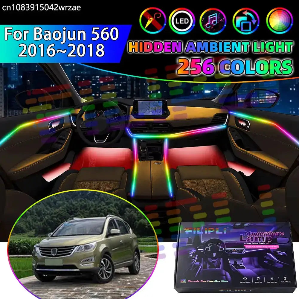 For Baojun 560 2016 2017 2018 RGB Car Interior Ambient Lights Strips Breathing Lighting Kit App Control LED strips Auto Parts by InterCyprus Trading Ltd