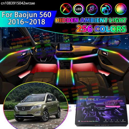 For Baojun 560 2016 2017 2018 RGB Car Interior Ambient Lights Strips Breathing Lighting Kit App Control LED strips Auto Parts by InterCyprus Trading Ltd