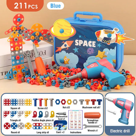 Dinosaur Simulation Screw Toolbox &ndash; Fun DIY Disassembly and Assembly Puzzle Toy blue 211pcs