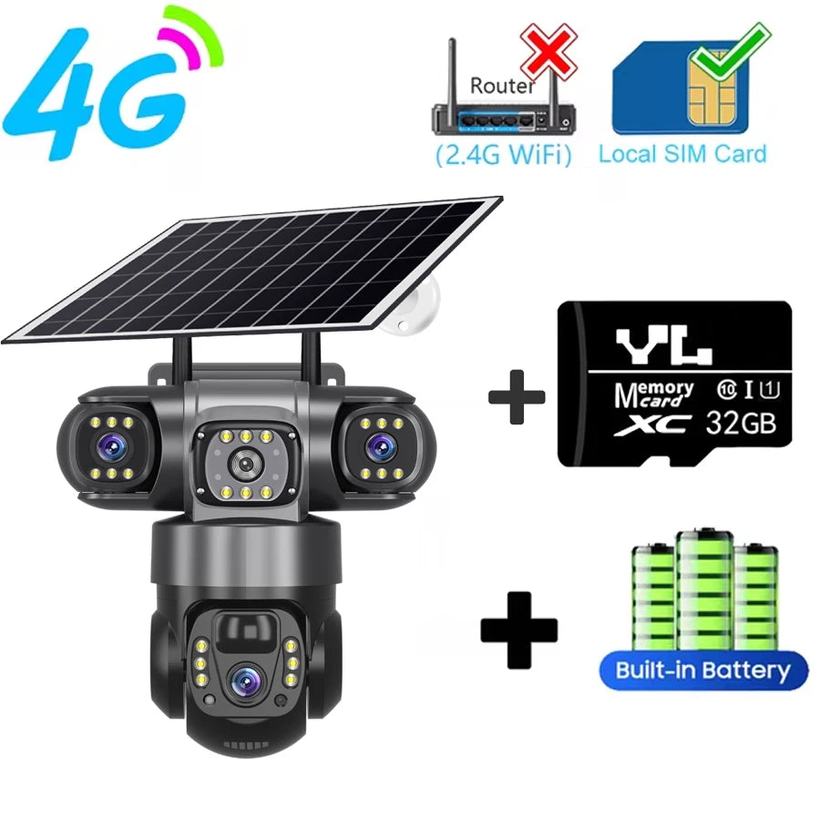 15MP HD V380 Pro IP66 Solar 4G Outdoor CCTV Camera with Night Vision &amp; Two-Way Audio 4G Camera 32G Card