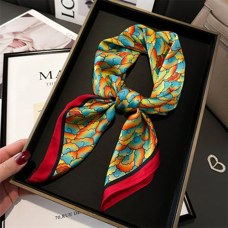 HVATILAWC 70X70cm Big Square Silk Scarf &ndash; Elegant Vintage Print Design