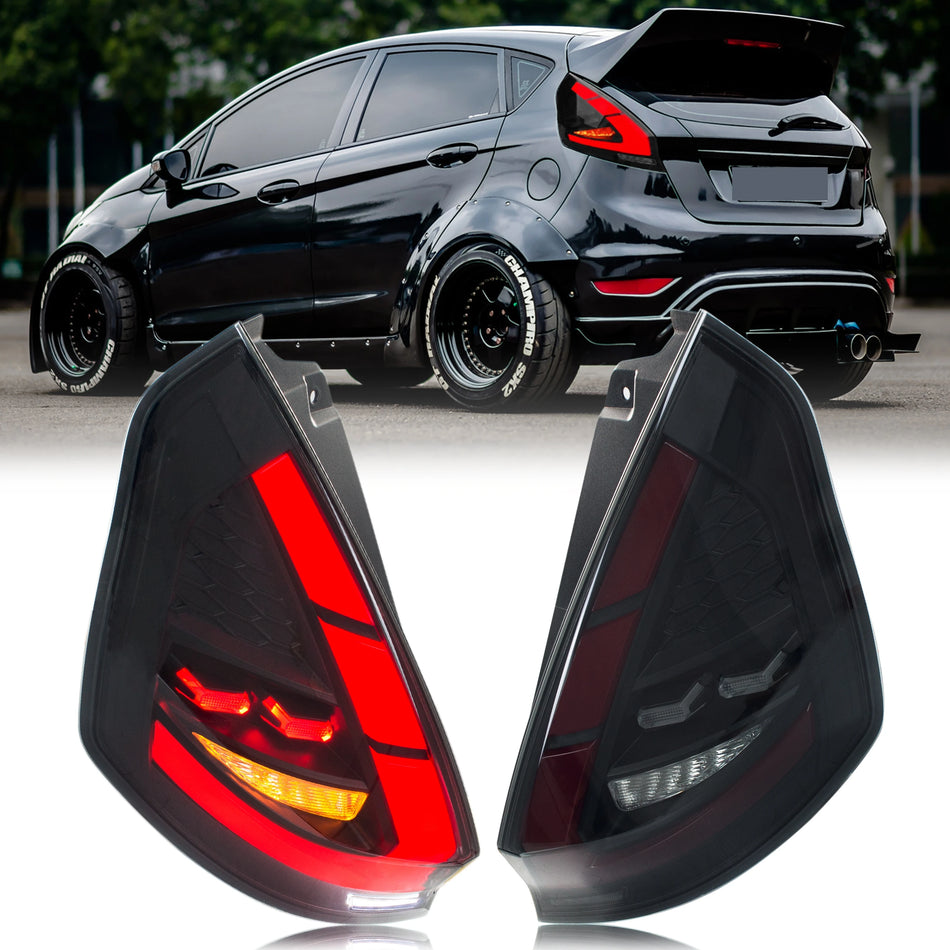 Lampy tylne LED do Ford Fiesta 2008 do 2017 MK7 Dynamiczna animacja sekwencyjny kierunkowskaz czarne tylne lampy zespolone