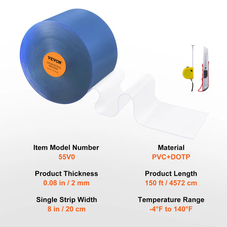 SucceBuy PVC Strip Curtain 50/100/150ft 8x12 &ndash; Clear View