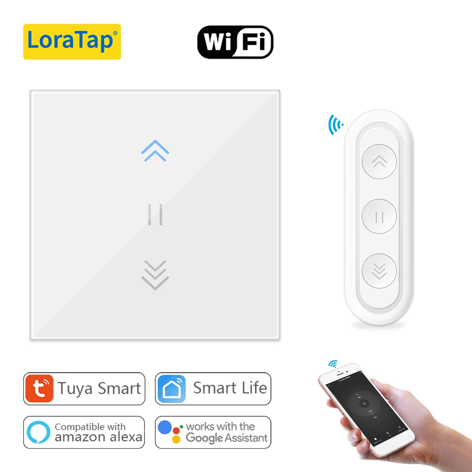LoraTap Tuya Curtain Switch &ndash; WiFi Enabled With Google Home 1 Remote 1 Switch