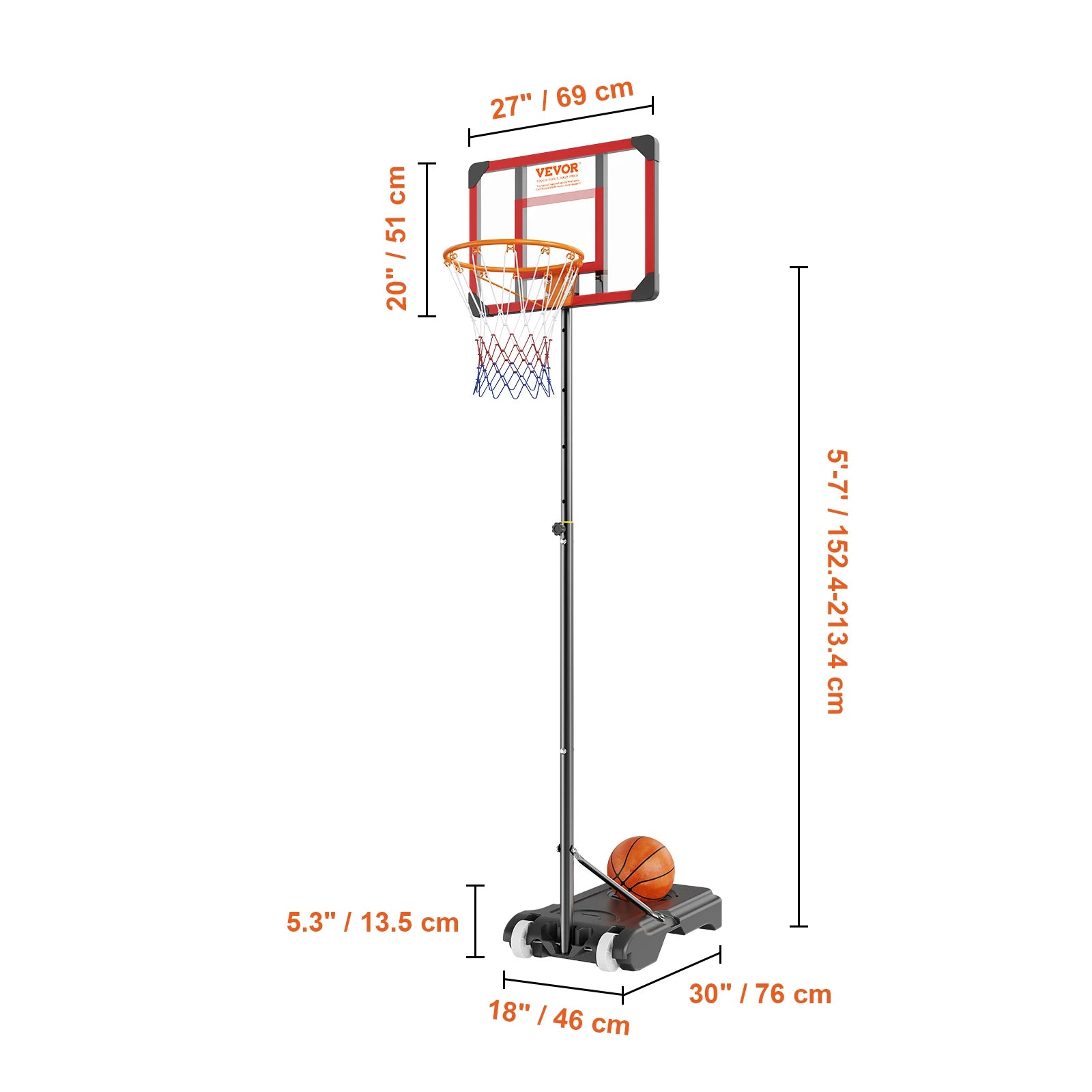 VEVOR Basketball Hoop 4-10 Ft Adjustable Backboard &ndash; Stable 27inch 5-7ft / Poland