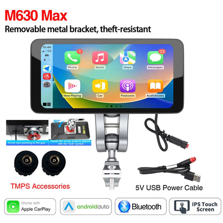 6.5inch CarPlay Motorcycle Screen &ndash; Wireless GPS Display M630 MAX TPM