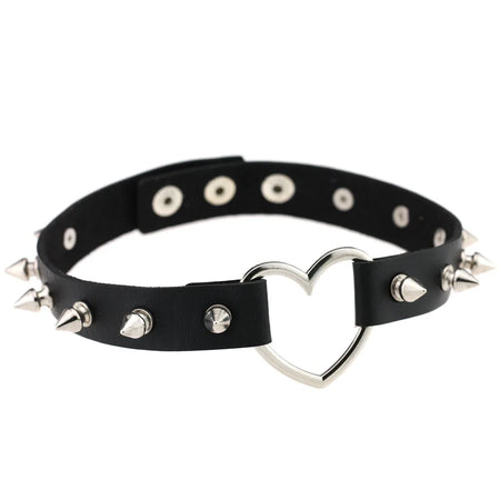Punk Spike Rivet Leather Choker with Pentagram Pendant for Women W4613