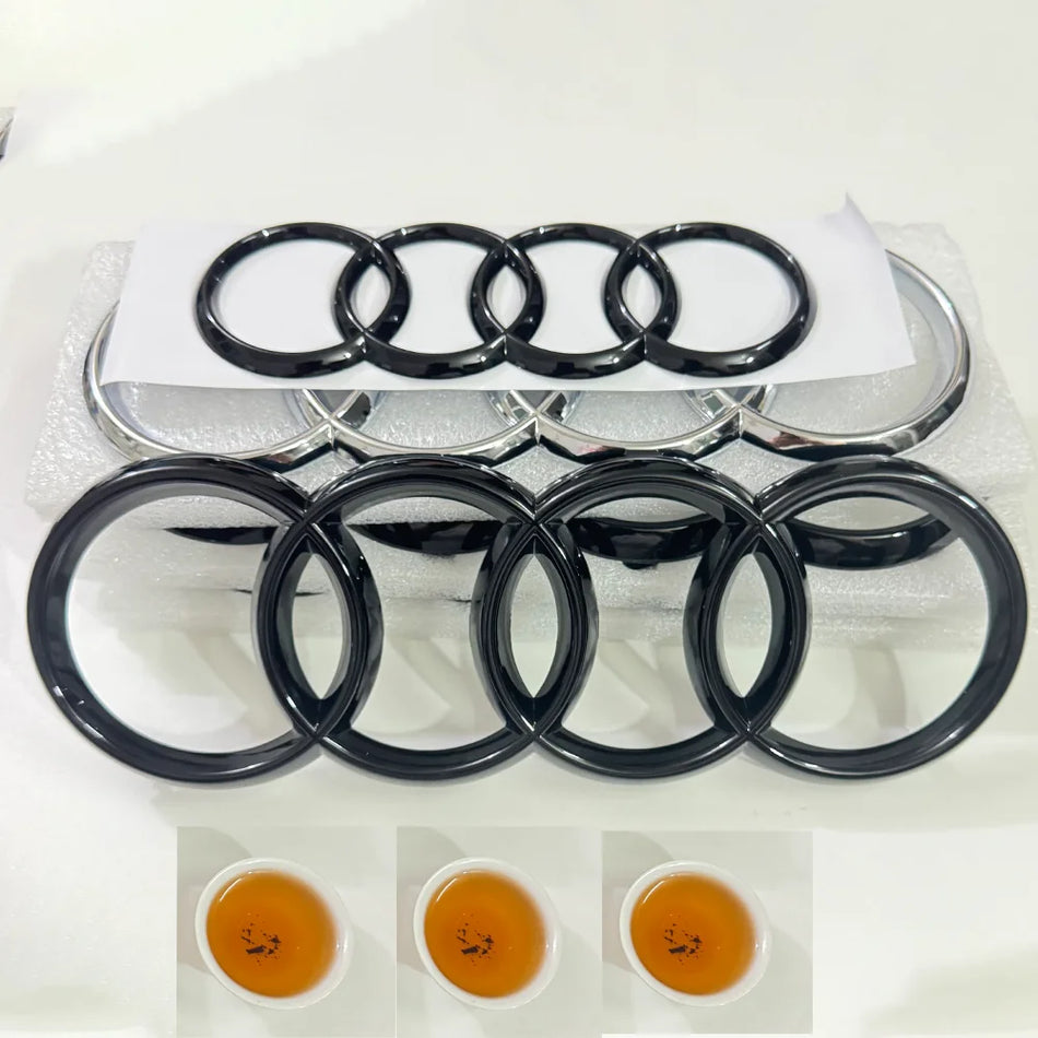 Emblema del cofano auto 4 anelli ABS Nero/Argento per Audi A3 A4 A5 A6 A7 Q2 Q3 Q5 Q8
