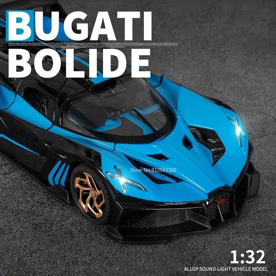 Model de mașină din aliaj turnat pentru Bugatti Bolide cu retragere și lumini