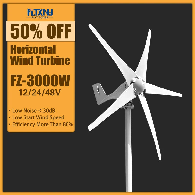 Penkių ašmenų vėjo turbina 3000W 48V MPPT valdiklis įtrauktas