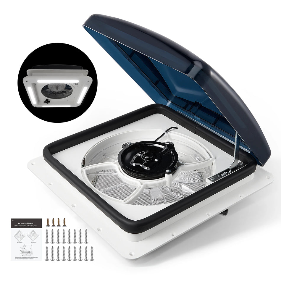 28x28cm Rankinis RV Stogo Ventiliatorius Su LED Šviesa 3 Greičiai 12V