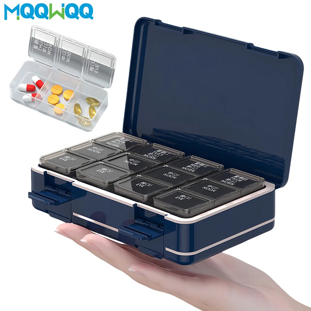Weekly 3-Times-a-Day Pill Organizer, Double-Sided Travel Case for Vitamins &amp; Medications, Large Capacity 7-Day Medicine Container