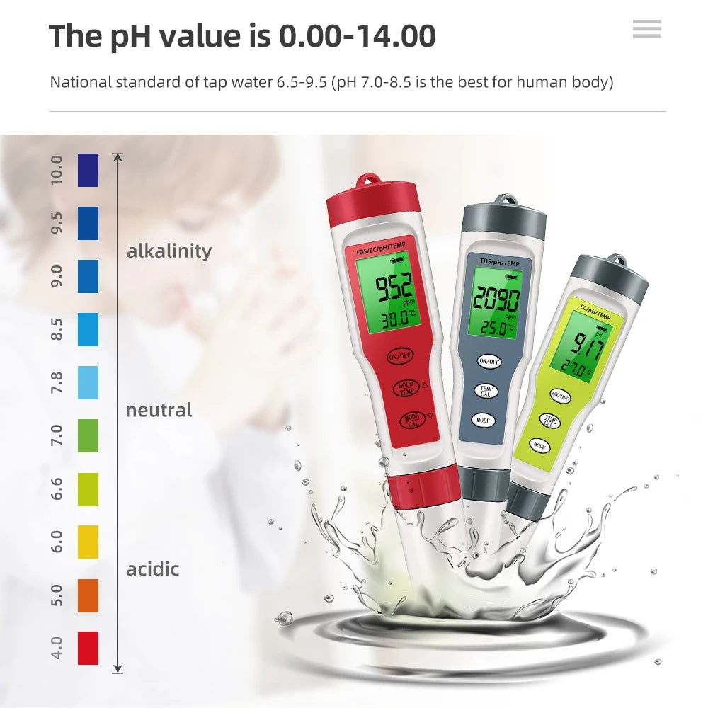 Handheld PH Meter Waterproof TDS EC Temp Tester &ndash; Backlight