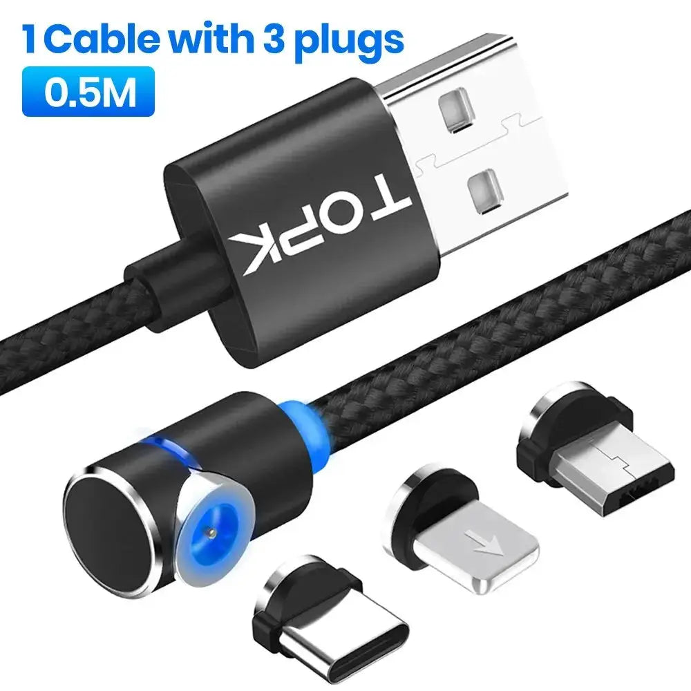 TOPK Magnetic Charging Cable 360° Rotating Magnetic Phone Charger Cable with LED Light, 90° Angle Connector, Nylon-Braided Cor by InterCyprus Trading Ltd