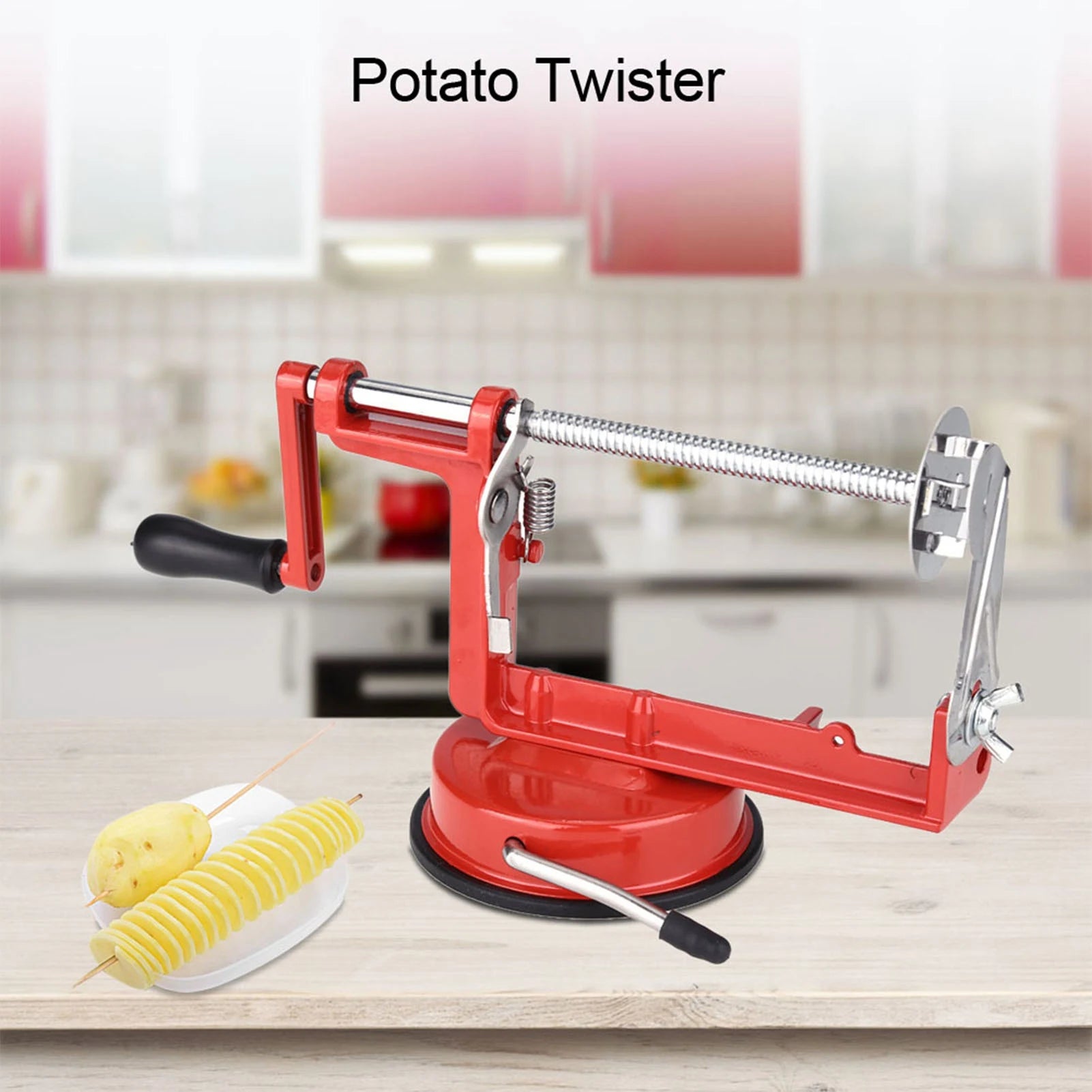 Stainless Hand Crank Spiral Potato Cutter &ndash; Suction Base Default Title