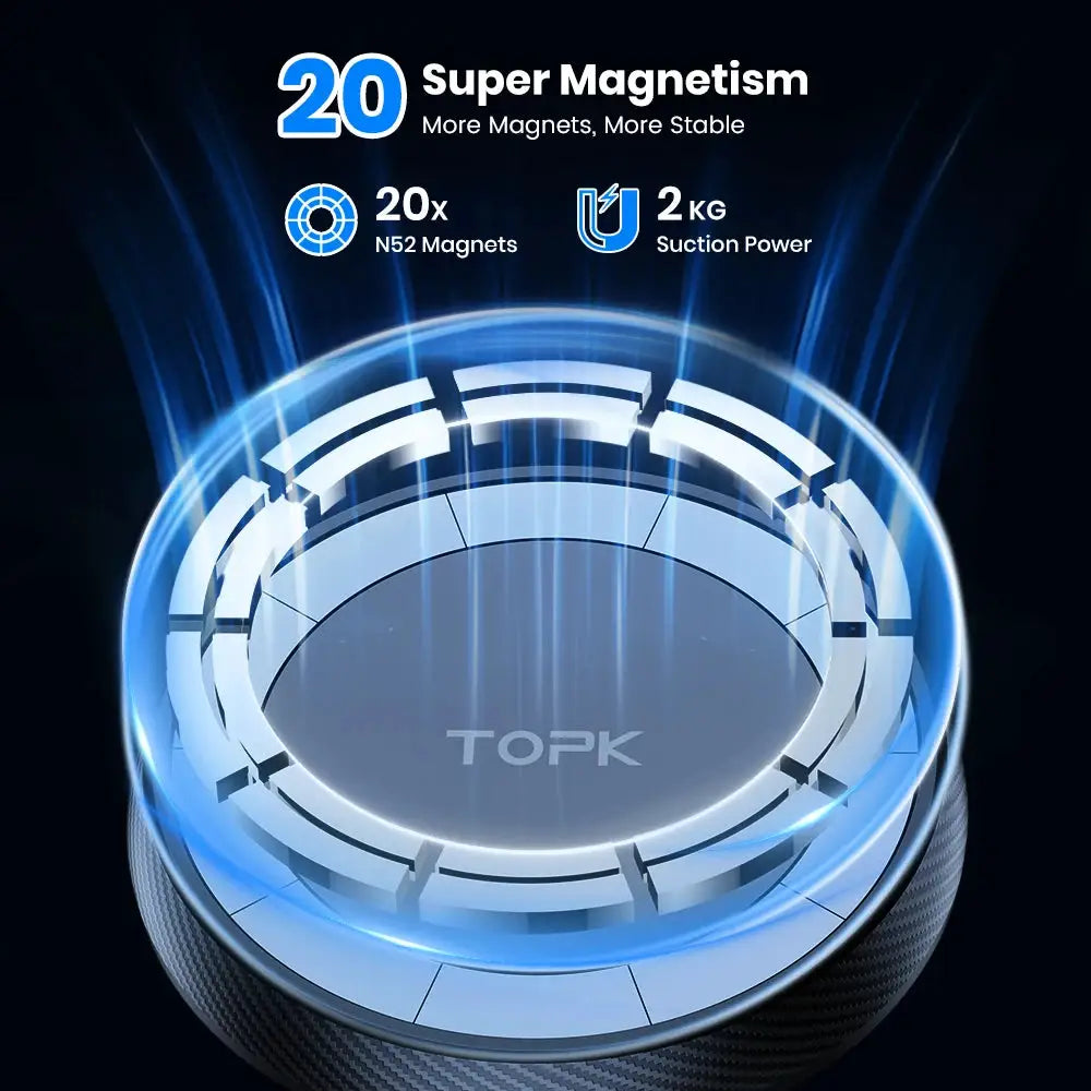 TOPK for Magsafe Car Phone Holder,Powerful Magnetism Premium Quality Single-Hand Operation Metal Hook Magnetic Car Phone Mount by InterCyprus Trading Ltd