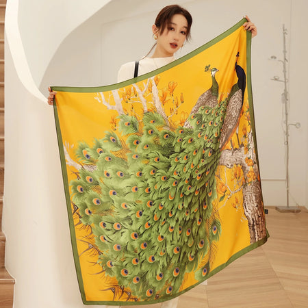 Luxury Horse Print Square Scarf &ndash; Vintage Imitation Silk Elegance 7 / 110X110cm