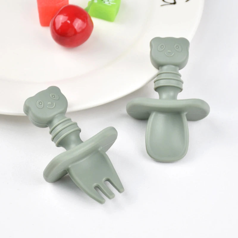 BPA Free Silicone Baby Fork and Spoon Set for Safe Learning Feeding E / CHINA