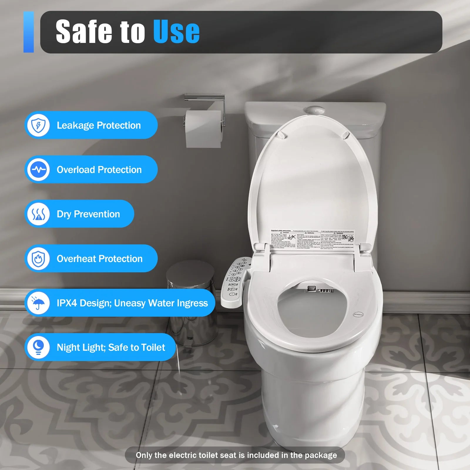 Sedile del WC Elettrico con Bidet e Temperatura dell'Acqua e del Sedile Regolabile, Asciugatore Sedile del WC Elettrico con Bidet e Temperatura dell'Acqua e del Sedile Regolabile, Asciugatore