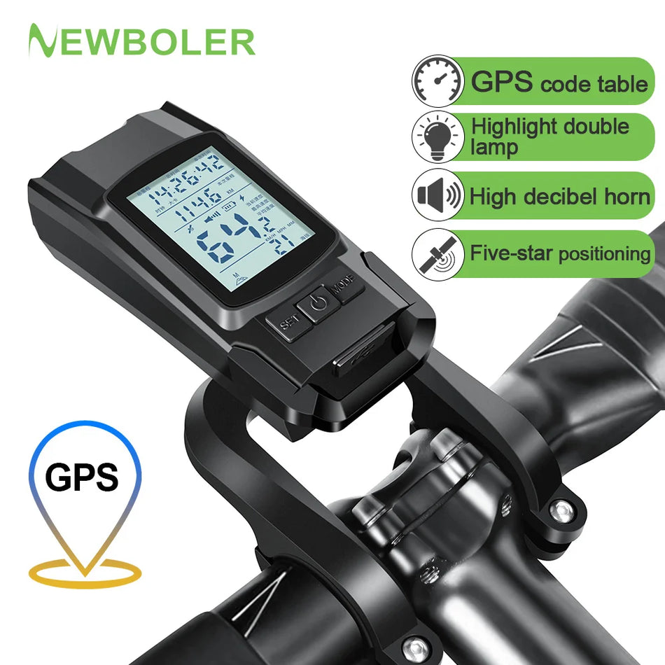 NovýBoler LIG001 Světlo na kolo GPS rychloměr Klakson, 3 v 1 Přední lampa, Nabíjecí ABS Vodotěsný