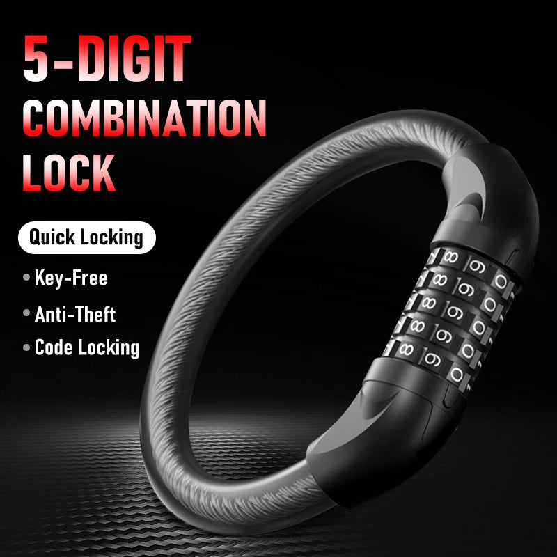 5-siffrig cykellås med förstärkt stål, väderbeständigt stöldskydd för cyklar