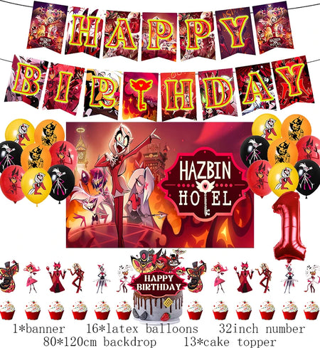 Hazbined Birthday Party Decoration Set with Balloons, Banner, and Cake Topper 1set D1 / Other / CHINA
