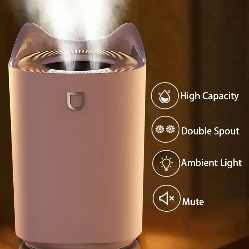 USB 3L Ultrasonic Humidifier Diffuser With LED Dual Nozzle