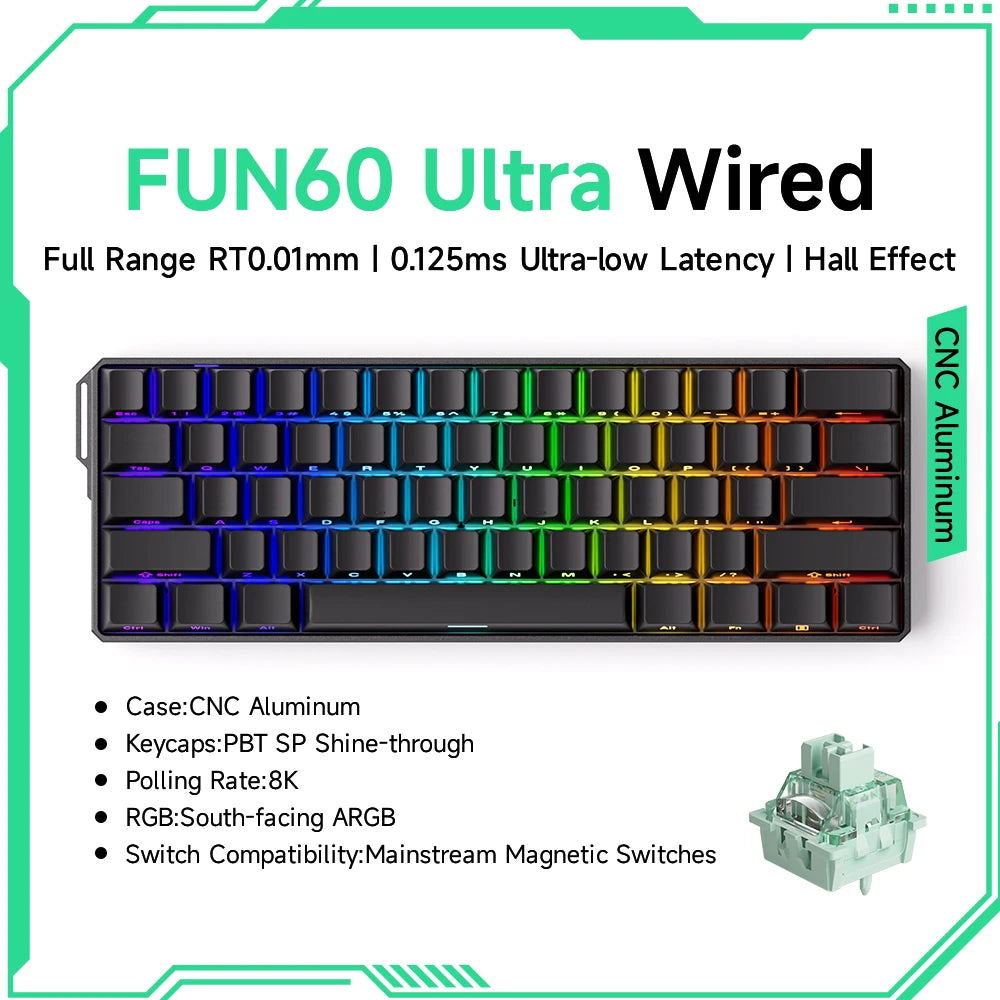 Akko MonsGeek FUN60 Ultra Mechanical Gaming Keyboard &ndash; Rapid 8K Trigger with Magnetic Switch Ultra Black Wired