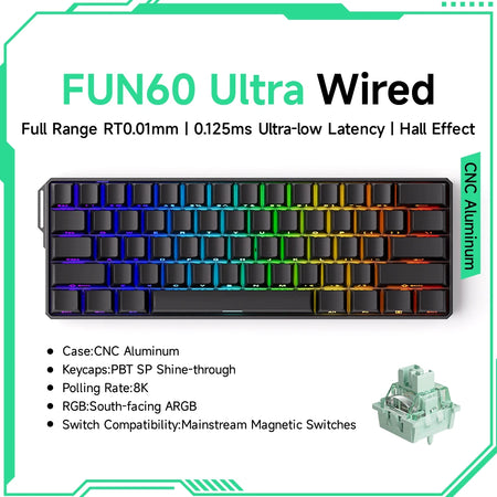 Akko MonsGeek FUN60 Ultra Mechanical Gaming Keyboard &ndash; Rapid 8K Trigger with Magnetic Switch Ultra Black Wired