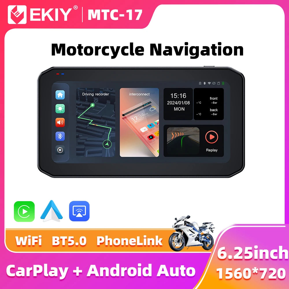 EKIY Motorcycle GPS 6.25 Inch &ndash; Waterproof WiFi Carplay Display