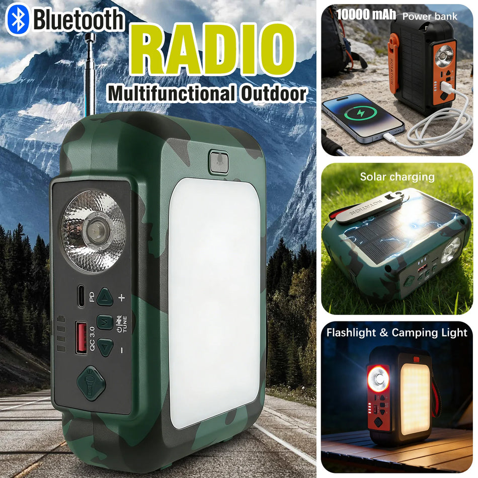 Prenosni nujni solarni radio z ročnim generatorjem FM Bluetooth LED lučka 10000mAh
