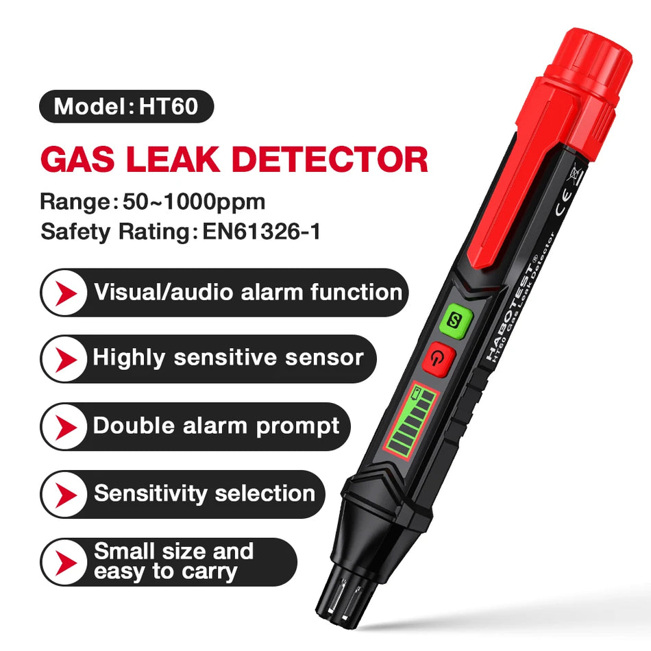 Detetor de Gás HT60 com Alarme Auditivo e Visual, Sniffer Portátil