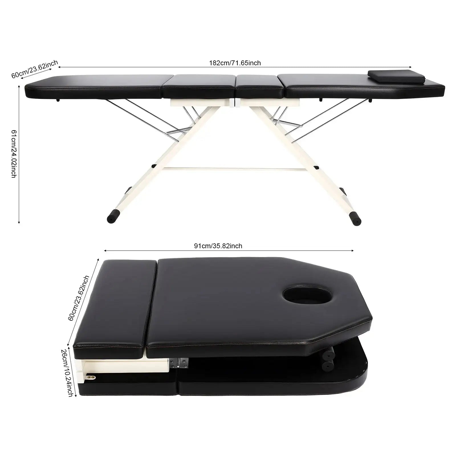 Foldable Massage Table With Pillow &ndash; Adjustable Backrest black / GERMANY