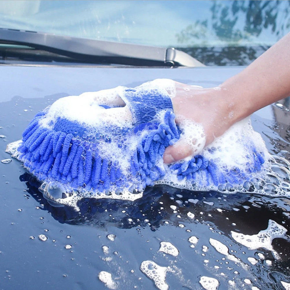 Guanto per Lavaggio Auto con Spugna in Microfibra Chenille per Dettagli