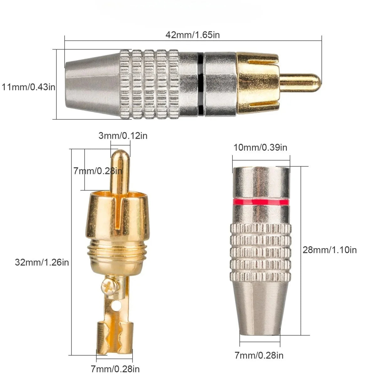 RCA Male Plug 45mm Solderless Gold Connector &ndash; Locking