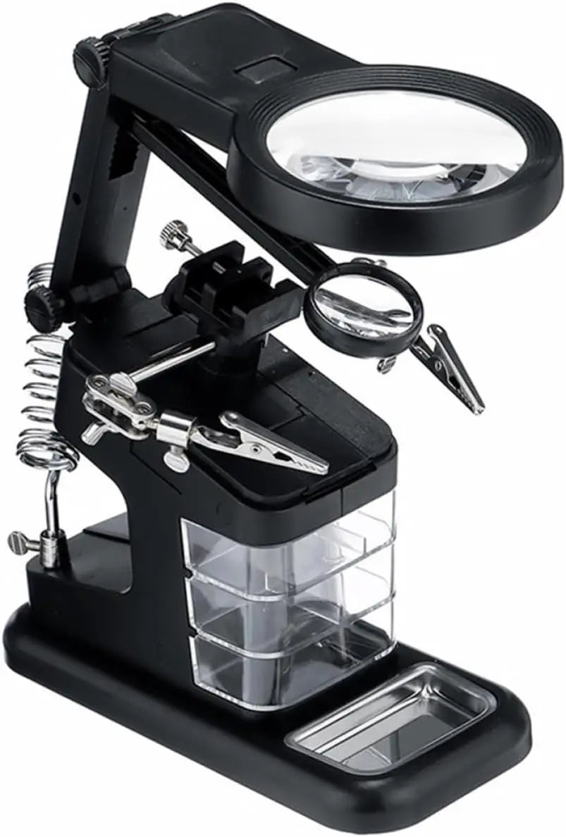 Led Light Helping Hands Magnifier - 3X to 25X Magnifier black