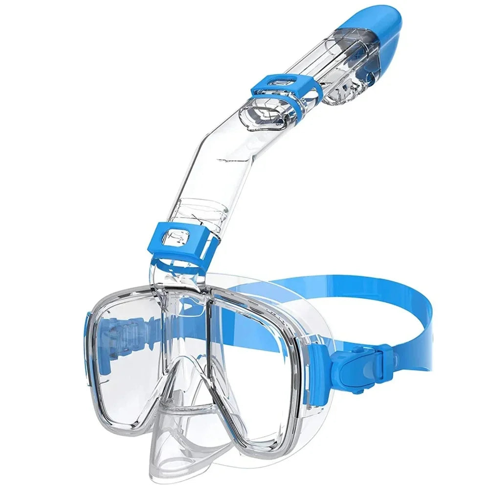 Underwater Snorkeling Half Face Mask Set - Fogless View Blue / S/M