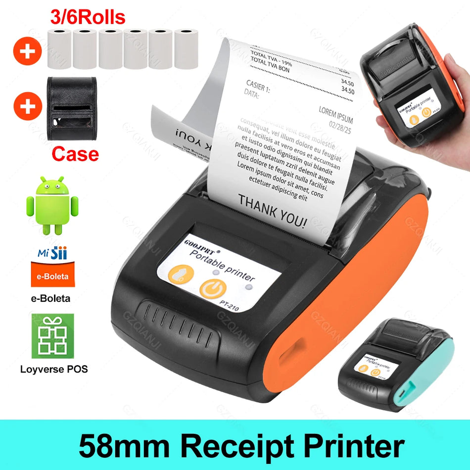 Mini portatīvais termiskais printeris 58mm Bluetooth bezvadu kvīšu printeris Windows Android iOS