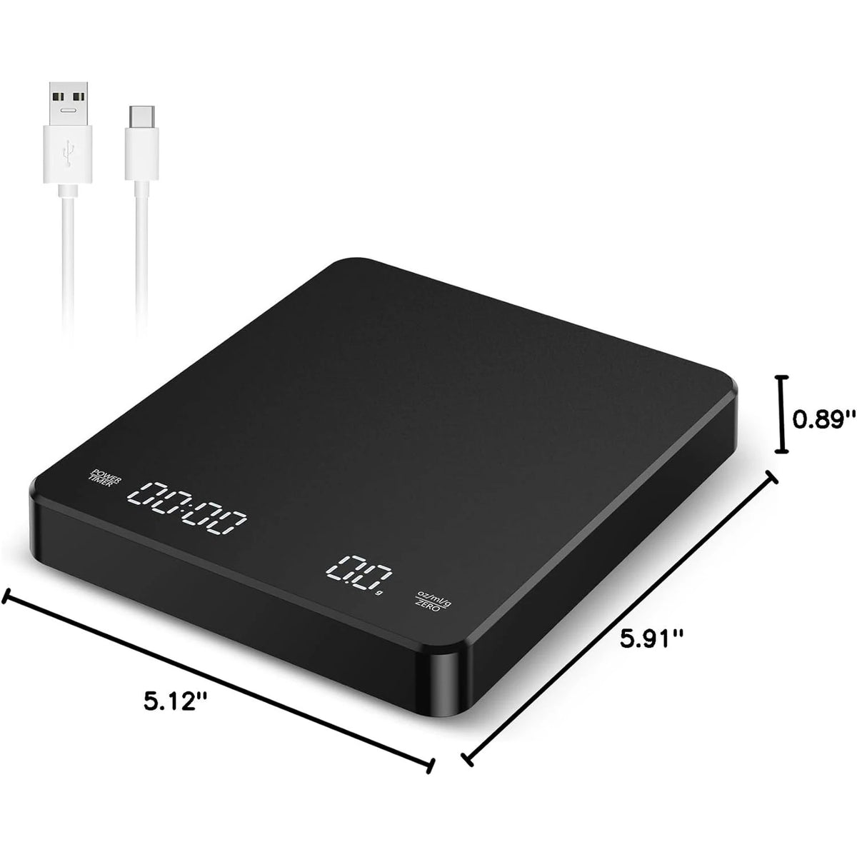 Rechargeable Mini Coffee Scale With Timer &ndash; 0.1g Precision Matte Black / CHINA / 3Kg