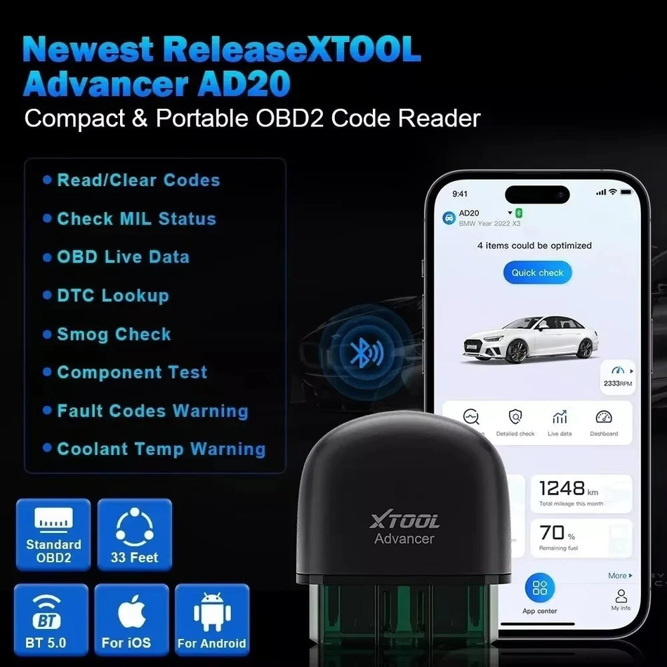 XTOOL Advancer AD20 OBDII-Scanner mit HUD-Display, Bluetooth 5.0
