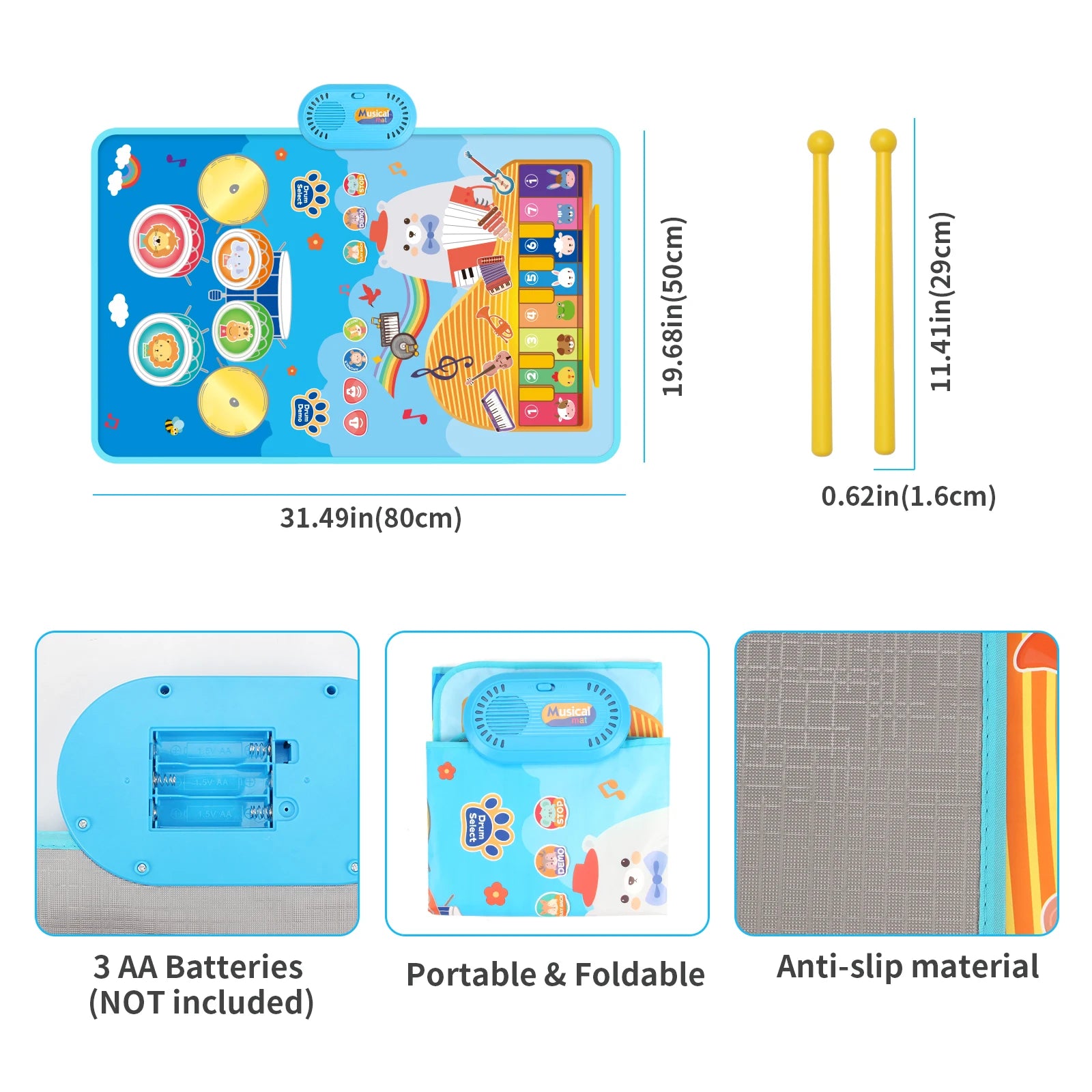 Coolplay Cartoon Musical Piano Mat &ndash; Interactive Educational Play with 6 Instrument Sounds