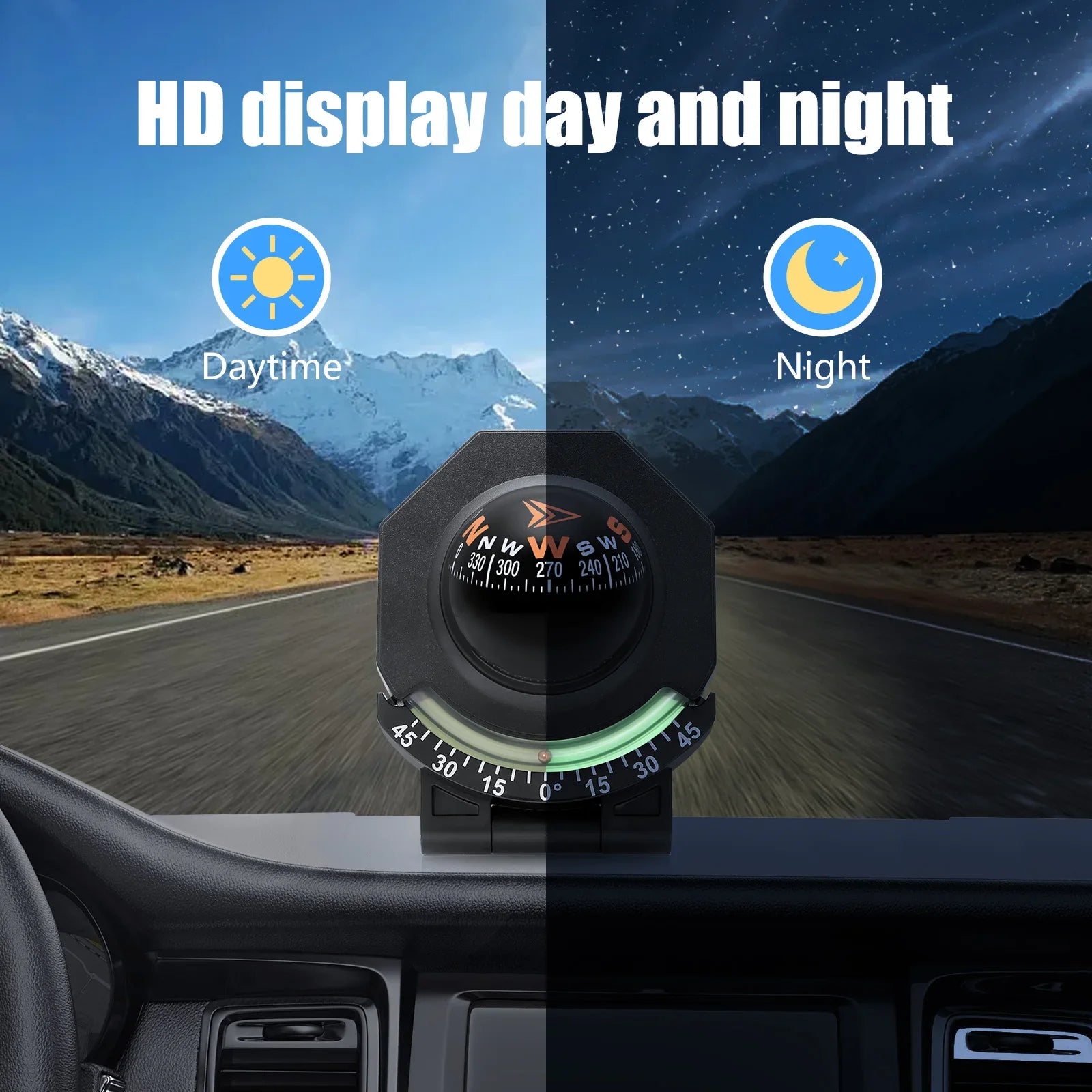 Car Dashboard Compass With Slope Meter - Fast Navigation